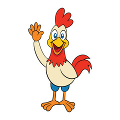 A cheerful rooster stands tall, waving its wing with a big smile. Its bright feathers and joyful pose bring fun and energy, perfect for a playful farm-themed scene.
