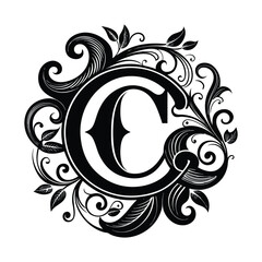 Ornate Black Letter C Monogram with Intricate Floral Design