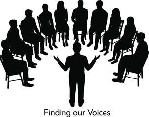 Support group meeting, group therapy session, community discussion circle, facilitator leading talk, mental health support, emotional wellness gathering, communication help