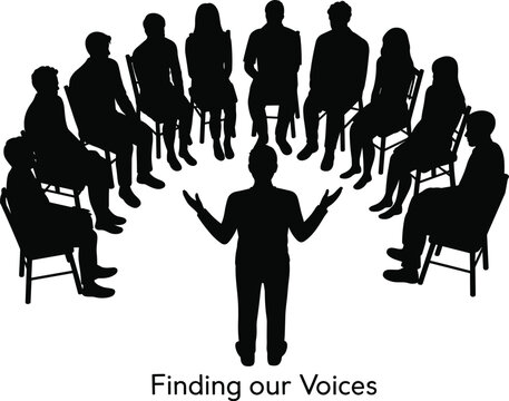 Support group meeting, group therapy session, community discussion circle, facilitator leading talk, mental health support, emotional wellness gathering, communication help
