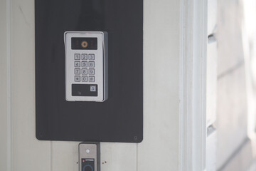 Modern entry keypad installed at a building entrance