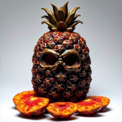 Silhouetted backlighting smooth gradient transitions, light source behind pineapple cut in with generative ai