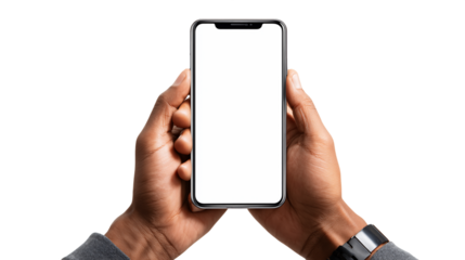 Close Up Of Hands Holding Smartphone With Blank Screen On Transparent Background, PNG