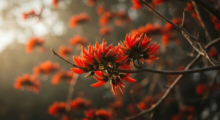 Vibrant Floral Beauty: A Close-Up of Breathtaking Red Blossoms Amidst a Serene Background