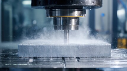 Close medium view of UHPC facade panel undergoing rotational stress test on advanced spin rig main fixture crisp and clear against a smoothly blurred industrial lab backdrop.