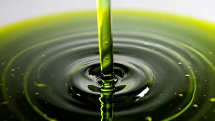 Pouring condensed green liquid oil close up 4k footage - Powered by Adobe