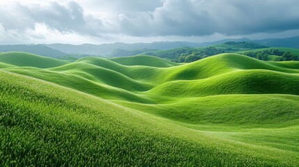 Obraz premium Serene Rolling Green Hills Landscape Lush Meadow Nature Photography Idyllic Countryside Scenery