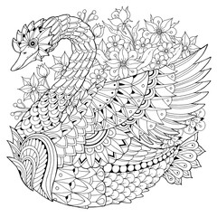 Animal illustration coloring book, flower pattern, exotic ethnic traditional ornament, creative decoration, cartoon outline hand drawing.