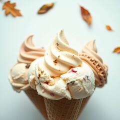 An extreme macro close-up of various ice cream pieces on a blue with generative ai