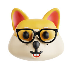 Cute 3D Rendered Shiba Inu Dog with Glasses Cartoon Character