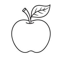 Apple Outline Drawing with Leaf Simple Line Art Illustration
