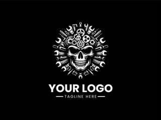 Skull Automotive Repair Logo vector illustration design