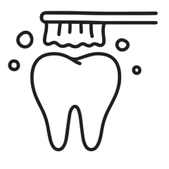 Toothbrush and Tooth Outline Dental Hygiene Line Art Icon Illustration