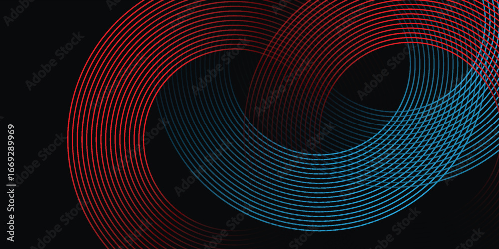Wall mural abstract futuristic technology lines background with red and blue light effect. gradient circle line