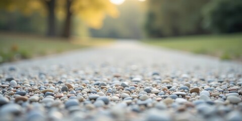 A Serene Pathway of Smooth Stones Leading to a Blurred Green Landscape
