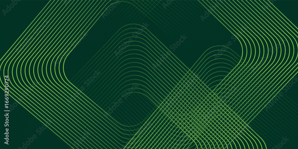 Wall mural reen abstract background with glowing geometric lines. modern gradient rounded square lines pattern.