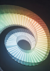 Stunning illuminated spiral staircase with vibrant rainbow gradient lighting for modern architectural designs