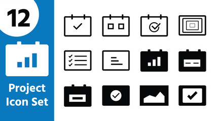 Comprehensive project management icon set for planning execution monitoring and reporting tasks white background