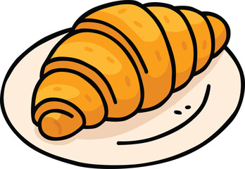 Croissant on plate isolated on transparent background, perfect for bakery, breakfast, cafe, pastry shop, French cuisine, gourmet snack, fresh baked food, brunch, restaurant, and culinary concept