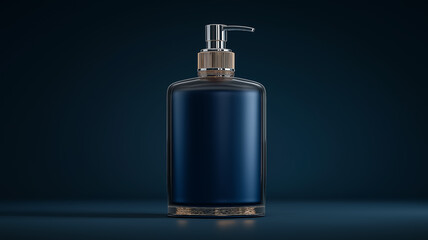 Elegant Dark Blue Cosmetic Bottle Mockup for Lotion Soap Oil