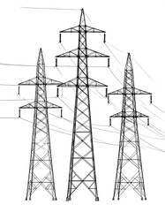 Three Powerline Towers, Grid, Landscape