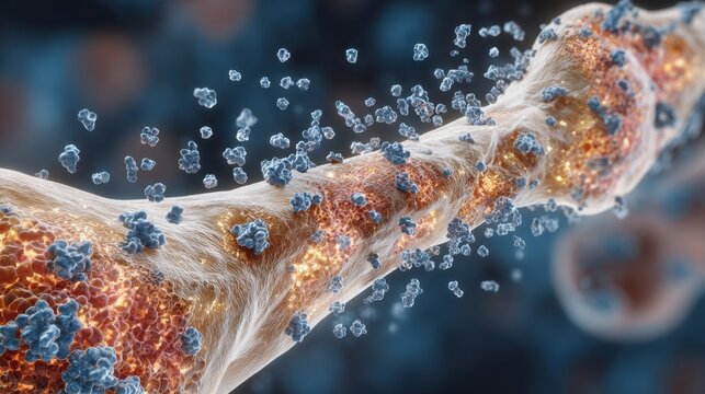 Medical illustration focusing on joint cartilage crosssection with highlighted sparkling deposits of calcium pyrophosphate crystals indicating chondrocalcinosis progression.