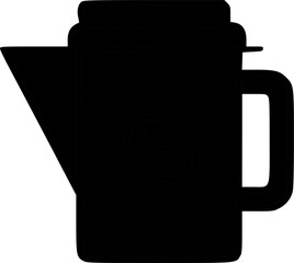 Black silhouette of a coffee pot or carafe with a coffee bean symbol.