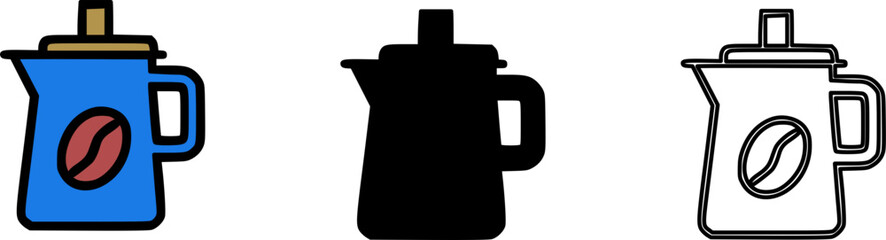 Simple vector icon of a coffee pot, carafe, or jug with a coffee bean logo.