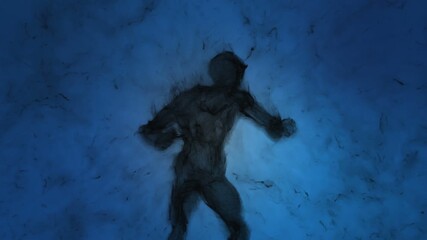 Concept animation of an evil spirit (built from particles) agonizing in a nightmare