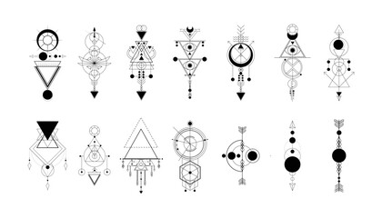 Sacred Geometry Vector Symbols – Mystic Line Art Tattoo Elements