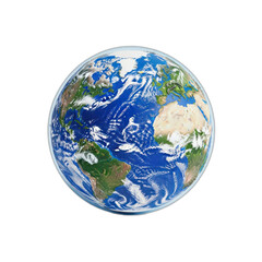 Fototapeta premium Detailed view of planet Earth showing continents, oceans, and atmospheric clouds in space.