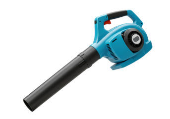 Isolated Blue Electric Leaf Blower with Black Nozzle for Yard Work and Garden Maintenance, Emitting Powerful Airflow for Cleaning and Landscape Upkeep on White Background