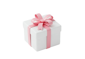 Isolated White Gift Box with Pink Ribbon and Bow, Present for Special Occasions, Celebrations, Birthdays, Christmas, Anniversaries, and Festive Events, Isolated on White