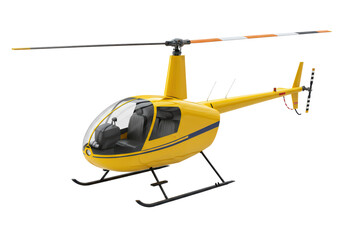 Isolated Yellow Robinson R44 Raven II Helicopter on White Background, Side View, Modern Aviation Technology © Luke