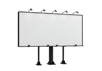 Obraz premium Isolated billboard mockup with spotlights, set against a clean white background, presenting a blank canvas for advertising, marketing, and promotional content
