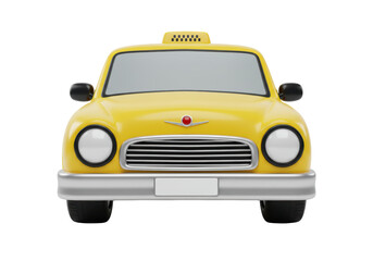 Isolated Front-View 3D-Rendered Yellow Taxi Cab Car with Checkerboard on Top Against White
