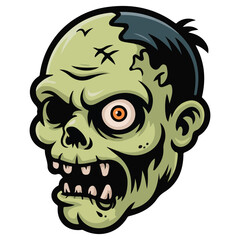 Cartoon simple zombie head Halloween art vector illustration on white background