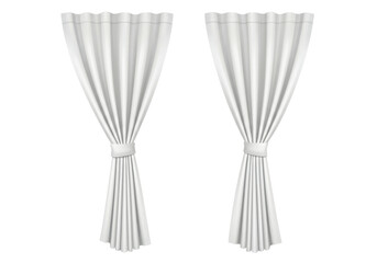 Isolated Pair of Elegantly Draped White Curtains with Tiebacks, Illustrating Interior Decor and Window Dressing Aesthetics