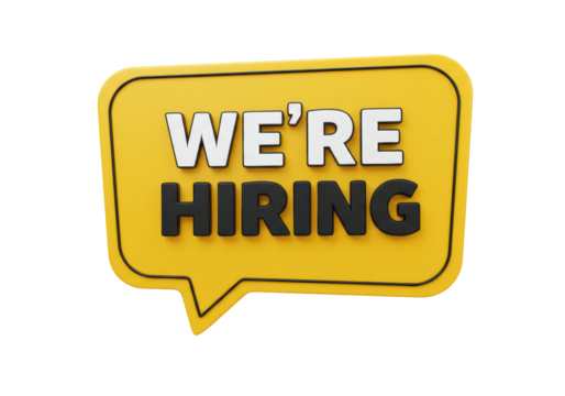 Isolated Yellow Speech Bubble Sign with the Words "We're Hiring" in White and Black, a Powerful Visual Symbol for Job Openings and Recruitment Campaigns