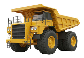 Isolated Heavy Duty Mining Dump Truck with Open Pit Hauler, Powerful Industrial Machinery for Excavation and Transport, Front View