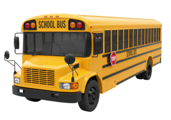Isolated Yellow School Bus with Stop Sign on White Background: Transportation Concept