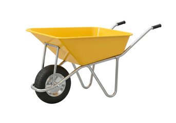 Isolated Yellow Wheelbarrow on White Background for Garden, Construction, Landscape