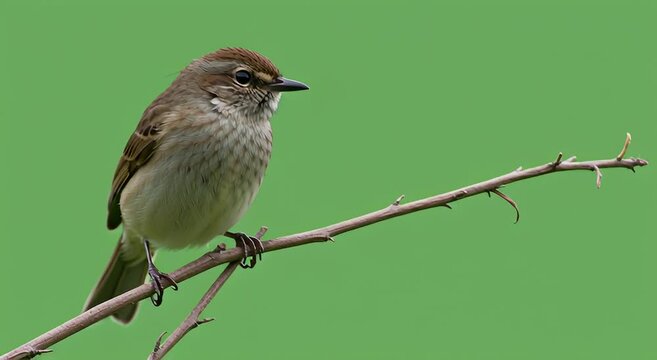 Close-Up View of a Bird Perched on a Twig, Ultra Sharp Detail, Natural Feathers Texture, Cinematic Angle, Solid Flat Chroma Green #00FF00 Background, Perfect Green Screen Stock Video