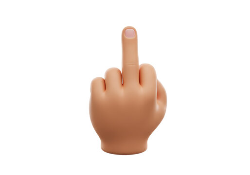 Isolated 3D rendering of an offensive hand gesture with the middle finger extended, mock up