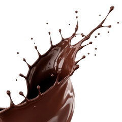 Rich dark chocolate liquid splashing dramatically captured in high-speed photography transparent background