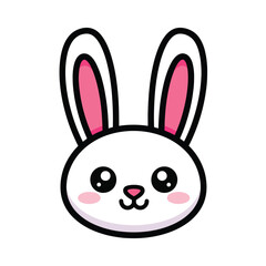 Obraz premium A cute cartoon illustration of a white bunny rabbit with pink inner ears and a sweet expression.