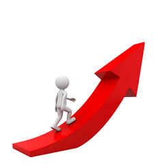 3d man with red arrow on white background