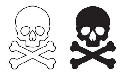 Skull and crossbones icon. illustration isolated on white background in black and white.