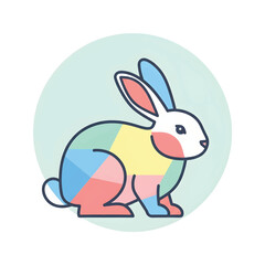 Obraz premium Colorful geometric illustration of a cute rabbit with a light green background circle.