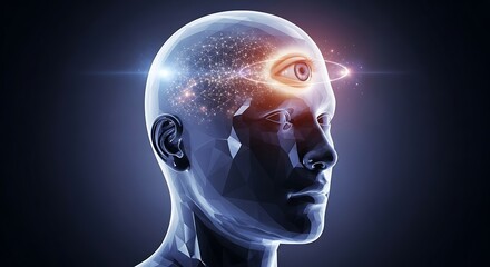 Abstract Human Head with Eye and Glowing Light Effects
